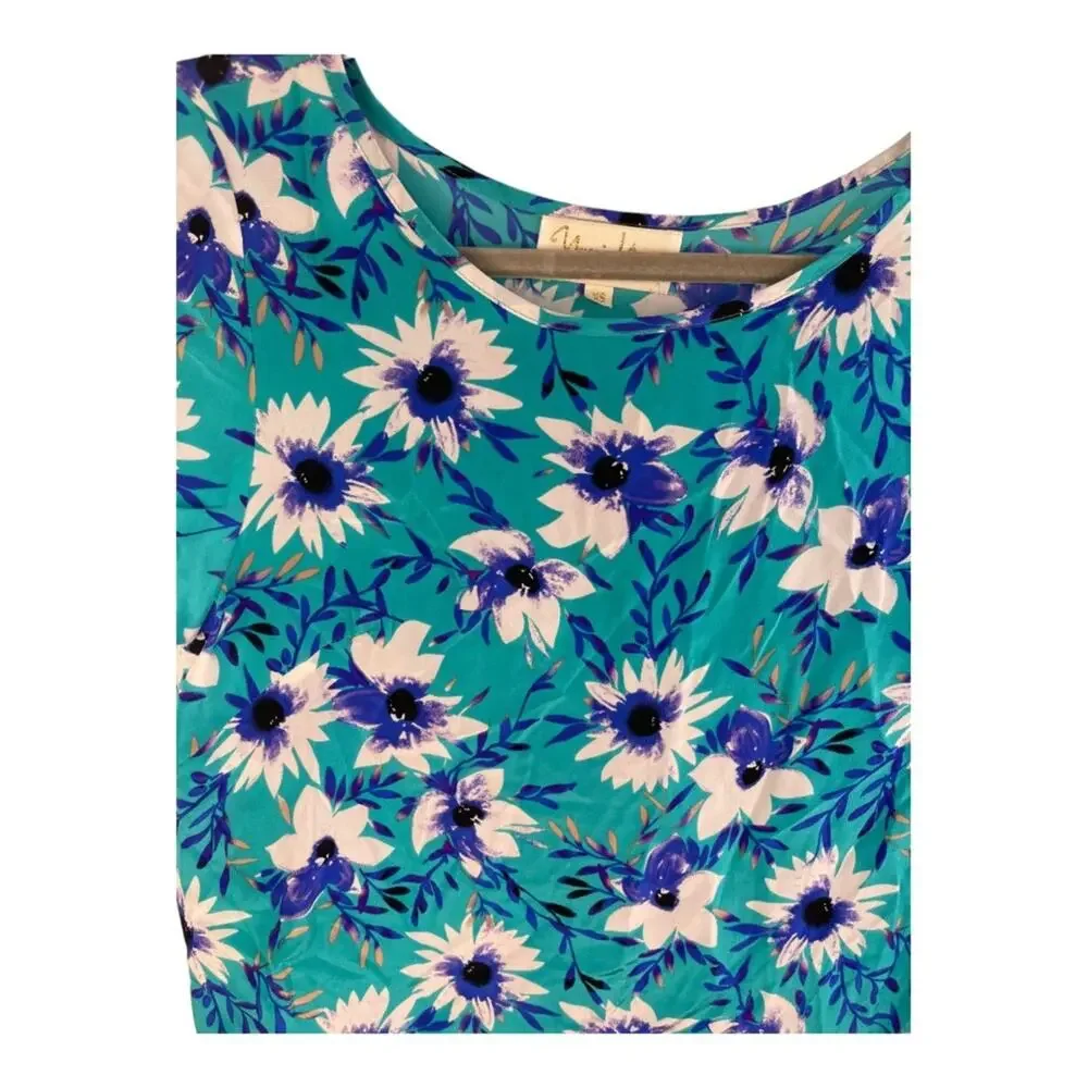 Yumi Kim Floral Top Short Sleeve 100% Silk Blouse Boho Garden Summer Party XS